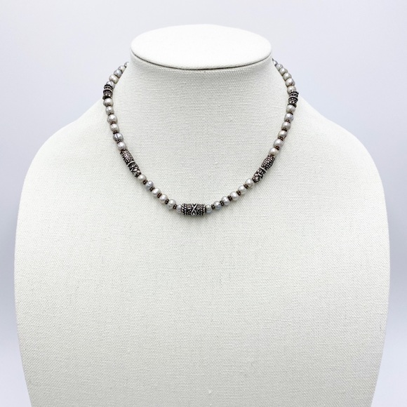 Vintage Freshwater Baroque Grey Pearl with Sterling Silver Spacers necklace - Picture 5 of 8